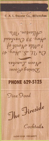 Matchbook Cover - The Fireside Allenton WI