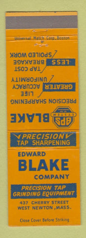 Matchbook Cover - Edward Blake Precision Tap Grinding West Newton MA