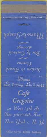 Matchbook Cover - Cafe Gregorie New York City
