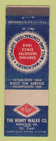 Matchbook Cover - Henry Walke Machinery Mill Supply Norfolk VA
