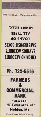 Matchbook Cover - Farmers Commercial Bank Holden MO