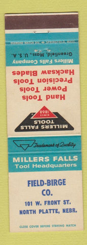 Matchbook Cover - Millers Falls Tools Field Birge North Platte NE