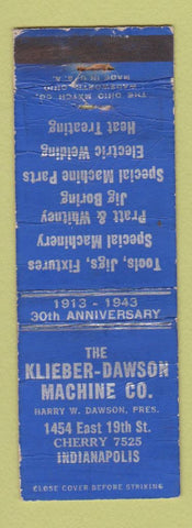 Matchbook Cover - Klieber Dawson Machine Tools Indianapolis IN 1943 WORN