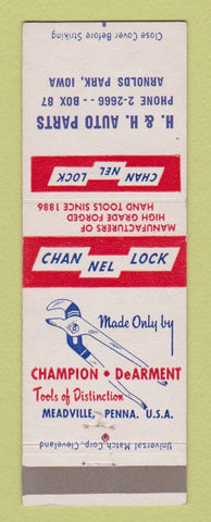 Matchbook Cover - Channel Lock Tools H&H Auto Parts Arnolds Park IA