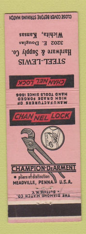 Matchbook Cover - Channel Lock Tools Steel Lewis Hardware Wichita KS