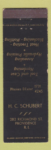 Matchbook Cover - HC Schubert Tool Case Hardening Providence RI