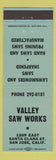 Matchbook Cover - Valley Saw Works San Jose CA