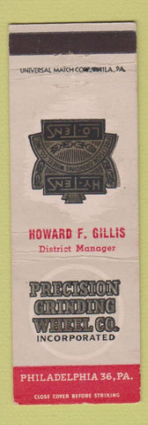 Matchbook Cover - Precision Grinding Wheel Company Philadelphia PA