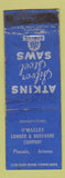 Matchbook Cover - Atkins Silver Steel Saws O'Malley Lumber Phoenix AZ WORN