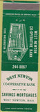 Matchbook Cover - West Newton Bank West Newton MA