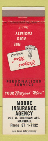 Matchbook Cover - Moore Insurance Agency Marshall MI