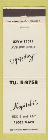 Matchbook Cover - Kopitzki's Detroit? MI