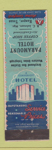 Matchbook Cover - Paramount Hotel Ranger TX