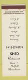 Matchbook Cover - Shed Restaurant Sheffield MA