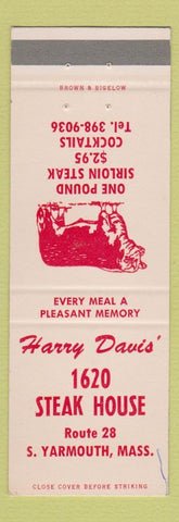 Matchbook Cover - Harry Davis 1620 Steak House South Yarmouth MA WEAR