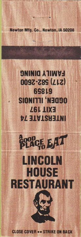 Matchbook Cover - Lincoln House Restaurant Ogden IL