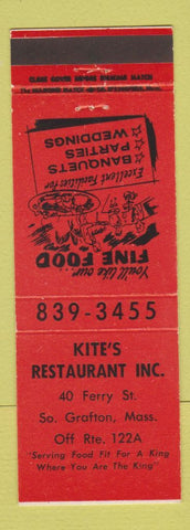 Matchbook Cover - Kite's Restaurant South Grafton MA