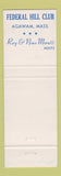 Matchbook Cover - Federal Hill Club Agawam MA