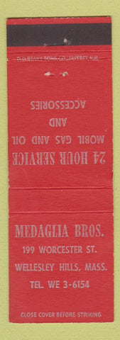 Matchbook Cover - Medaglia Bros Mobil oil gas Wellesley Hills MA