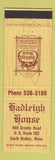 Matchbook Cover - Hadleigh House South Hadley MA