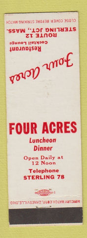 Matchbook Cover - Four Acres Restaurant Sterling Junction MA