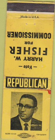 Matchbook Cover - Harry Fisher Commissioner Republican WORN
