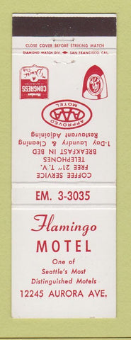 Matchbook Cover - Flamingo Motel Seattle WA WORN BACK