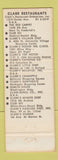 Matchbook Cover - Clark's Restaurants Seattle Bellevue WA WEAR