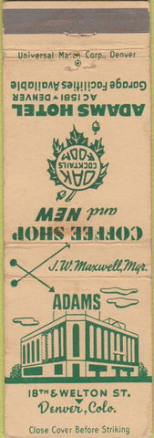 Matchbook Cover - Adams Hotel Denver CO WEAR