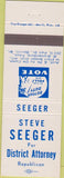 Matchbook Cover - Steve Seeger Districk Attorney St Merrill WI