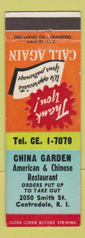 Matchbook Cover - China Garden Chinese Restaurant Centredale RI