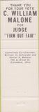 Matchbook Cover - C William Malone Judge Columbus OH