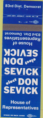 Matchbook Cover - Don Sevick House of Represenatives Traverse City MI