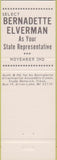 Matchbook Cover - Bernadette Elverman 66th Assembly Burlington WI