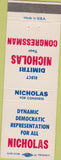 Matchbook Cover - Dimitri Nicholas Congress Columbus OH 1972 Lost