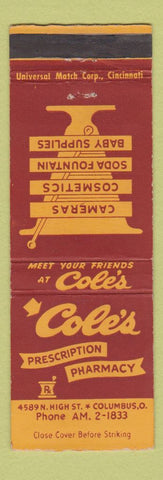 Matchbook Cover - Cole's Drug Store Columbus OH