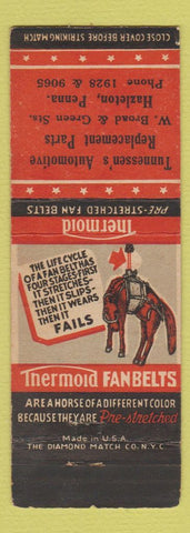 Matchbook Cover - Thermold an Belts Auto Parts Tunnessen's Hazleton PA