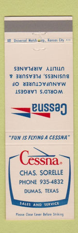 Matchbook Cover - Cessna Airplanes Chas Sorelle Dumas TX