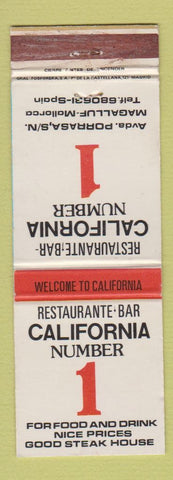 Matchbook Cover Restaurante Bar California Number 1 Magalluf Mallorca Spain WEAR