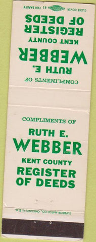 Matchbook Cover - Ruth Webber Kent County Register