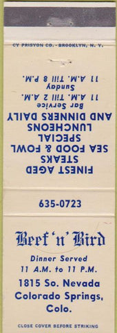 Matchbook Cover - Beef N Bird Colorado Springs CO