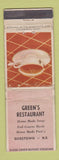 Matchbook Cover - Green's Restaurant Boiestown NB  WORN