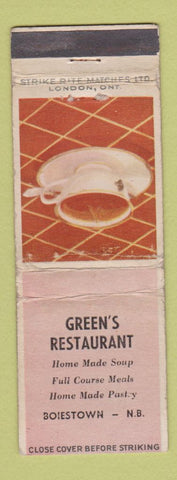 Matchbook Cover - Green's Restaurant Boiestown NB  WORN
