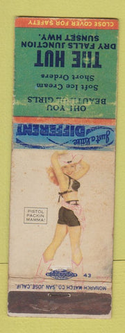 Matchbook Cover - The Hut Dry Falls Junction pinup WA WORN