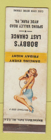 Matchbook Cover - Bobby's Last Chance Hyde Park PA pinup WORN