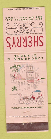 Matchbook Cover - Sherry's Restaurant Des Moines IA