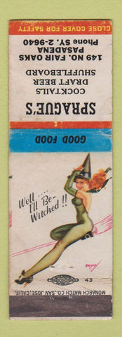 Matchbook Cover - Sprague's Bar Shuffleboard Pasadena CA pinup WEAR