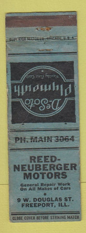 Matchbook Cover - DeSoto Plymouth Reed Neuberger Freeport IL Case Tractors WORN