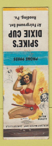 Matchbook Cover - Spike's Dixie Cup Reading PA pinup WEAR
