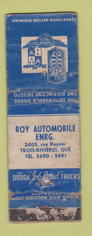 Matchbook Cover - Dodge DeSoto Roy Automobile Trois Rivieres QC POOR